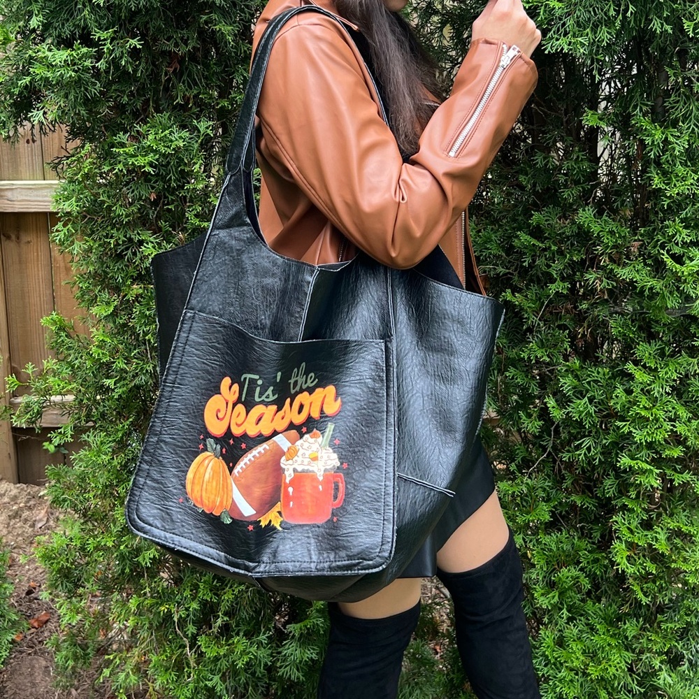 LAST ONE! Extra Large Fall Pumpkin Season Vegan Leather Tote Bag